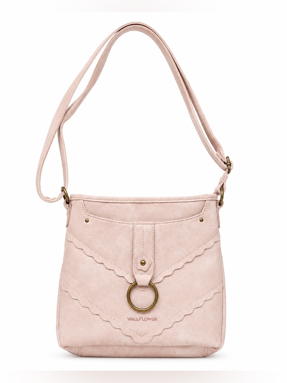 Wallflower Pale Pink Scalloped Crossbody Bag with Ring Accent